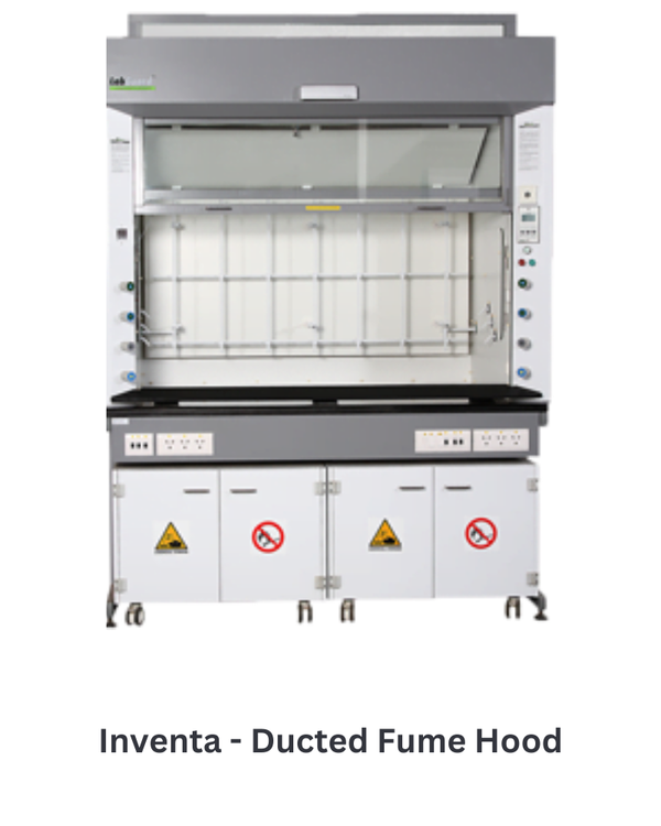 Inventa ducted fume hood designed for efficient chemical fume extraction and containment in laboratory settings, ensuring user safety and compliance with ventilation standards.