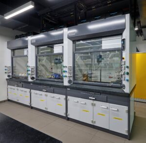 Fume hood installed in a multinational PU, epoxy, and acrylic resin company lab in Navi Mumbai, ensuring safe ventilation and chemical containment.
